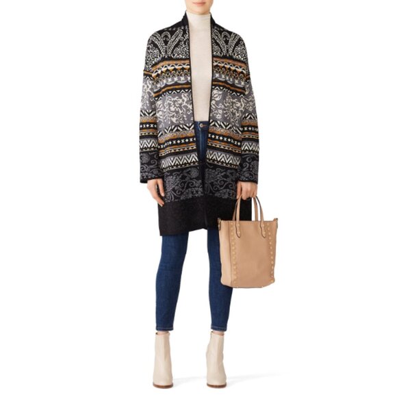 FUZZI Nordique Cardigan Wool Geometric Jacquard Multicolor Print Size M - Picture 6 of 8